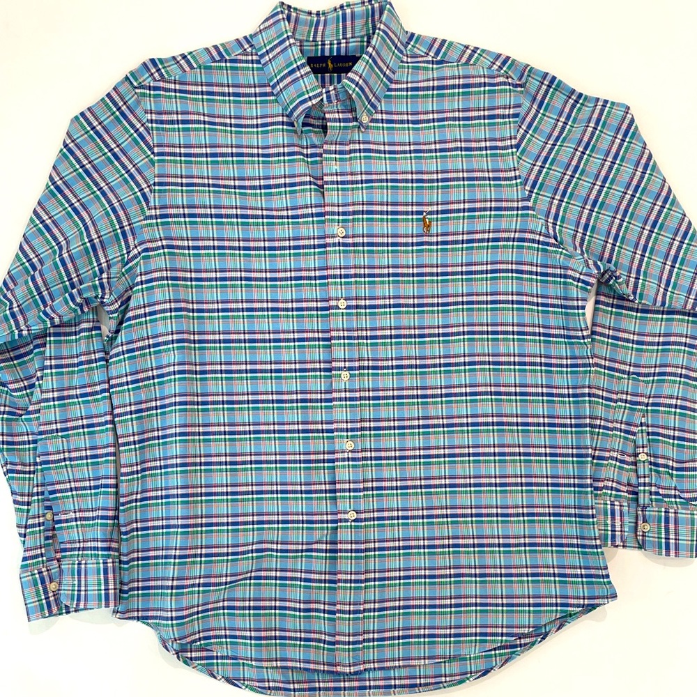 Ralph Lauren Oxford Multi-Color Plaid L/S Mens Shirt Button Down Sz XL EUC